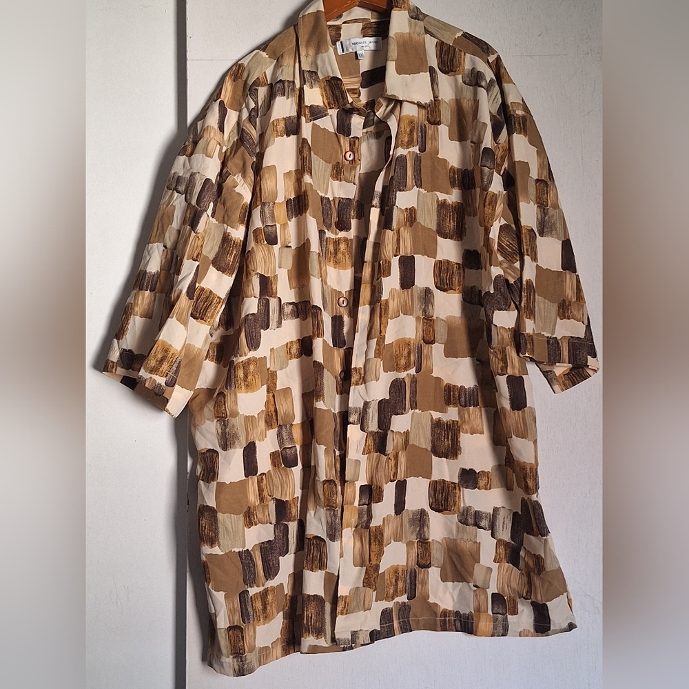Michael Irving Men's Casual Button Down Shirt in Brown and Tan Abstract Pattern